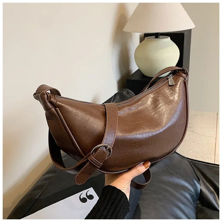 Women Small Crossbody Bag Leather PU Crescent Bag Casual Shoulder Dumpling Сумка Versatile Half Moon Bag Girl Stylish Purse 2025