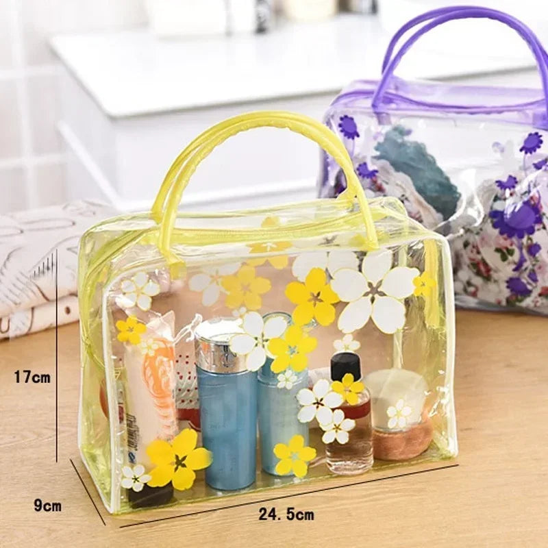 Portable Transparent Cosmetic Bag Zipper Makeup Bag Handbag Toiletries Cosmetics Organizer Beauty Make Up Bag Storage Case Tote