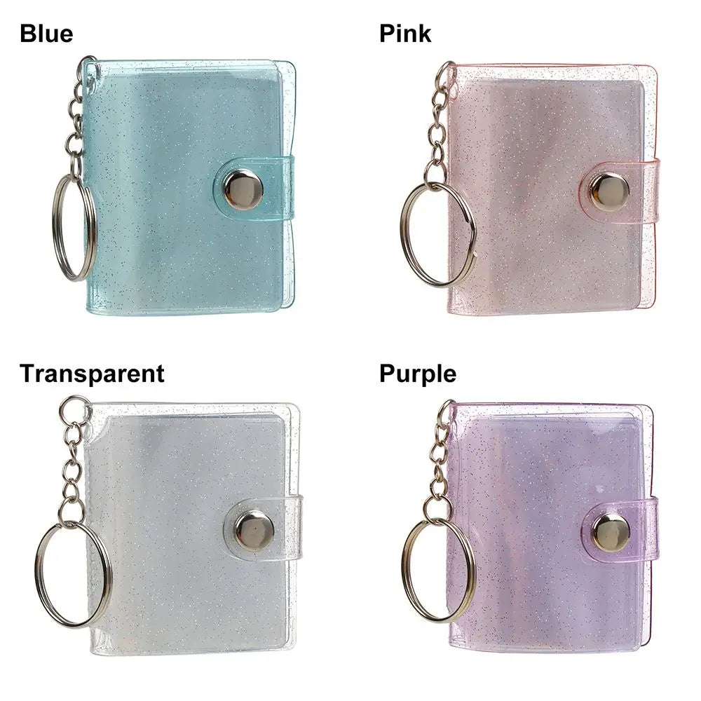 New PVC Mini Photo Albums Pockets Portable 2 Inch Photos Cards Holder Key Chain Receipt Holder Stationery