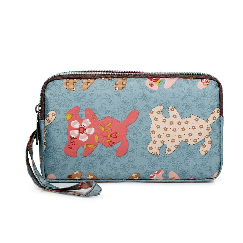 Fashion Flower Print Wallet For Women Three Layer High-capacity Mobile Phone Bag Portable Handheld Bag Mini Key Bag Clutch Bag