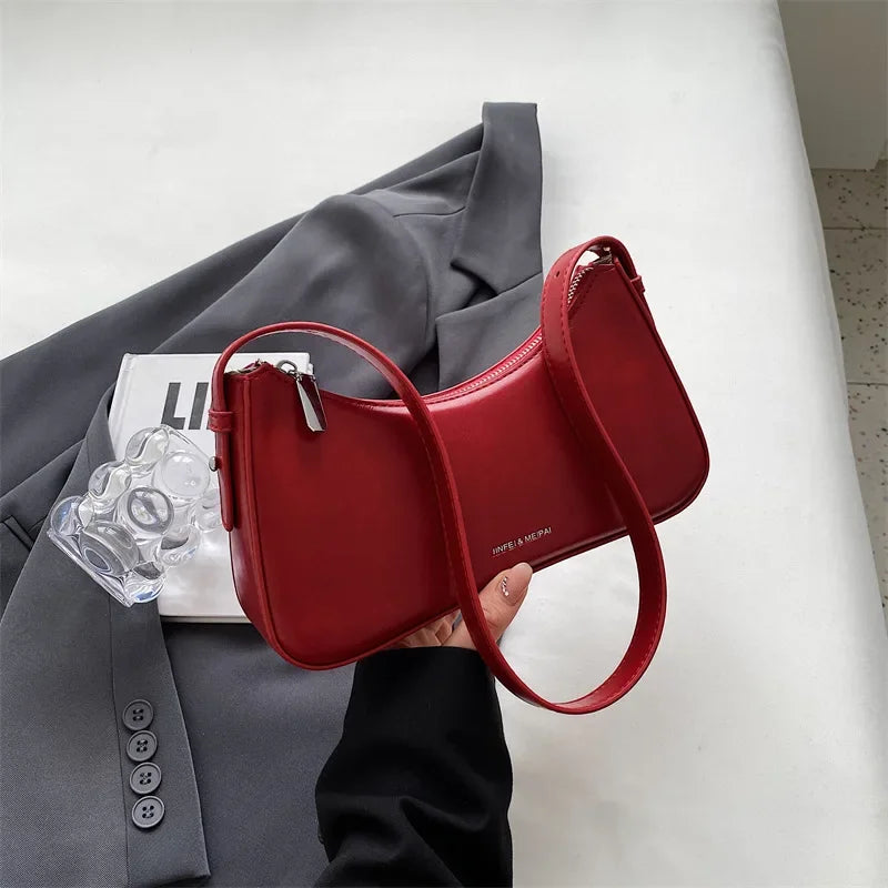 Small Cute Underarm Shoulder Bags for Women 2025 Trend Design Leather Handbags and Purses Y2K Silver Red Hand Bag Women Bag