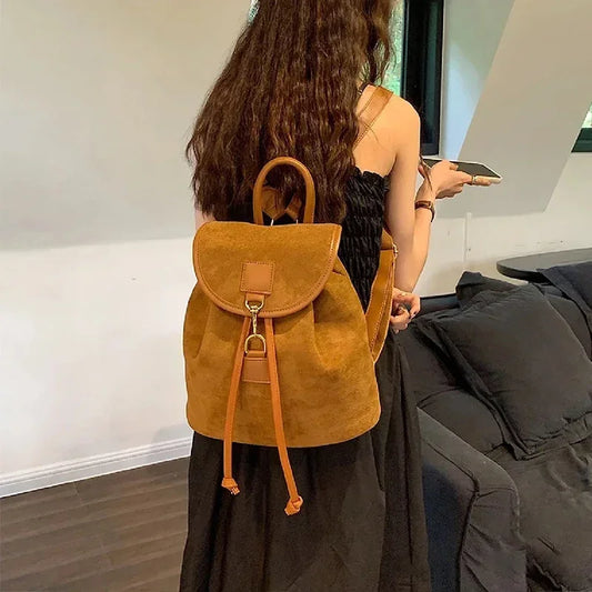 Vintage Velvet Women's Backpack: Fashion Casual, All-Match, Large Capacity Bucket Bag