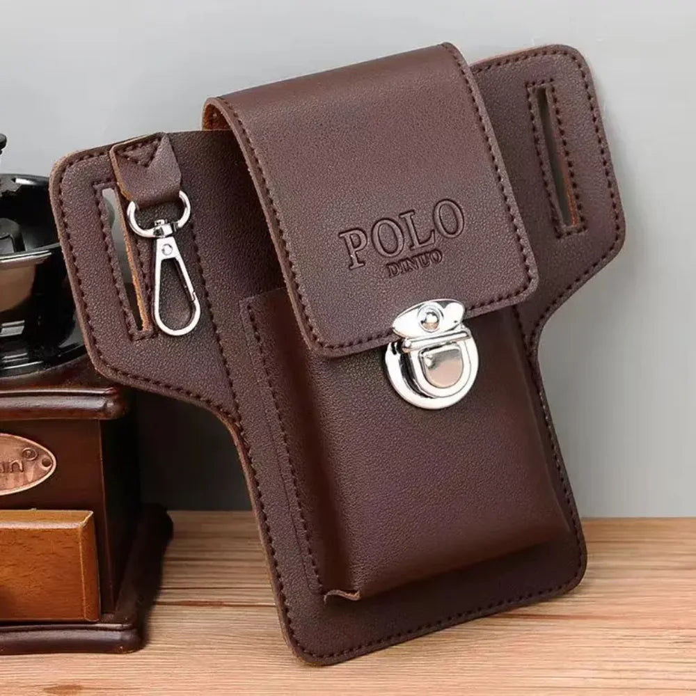 Men's PU Leather Belt Phone Waistpack Card Bag