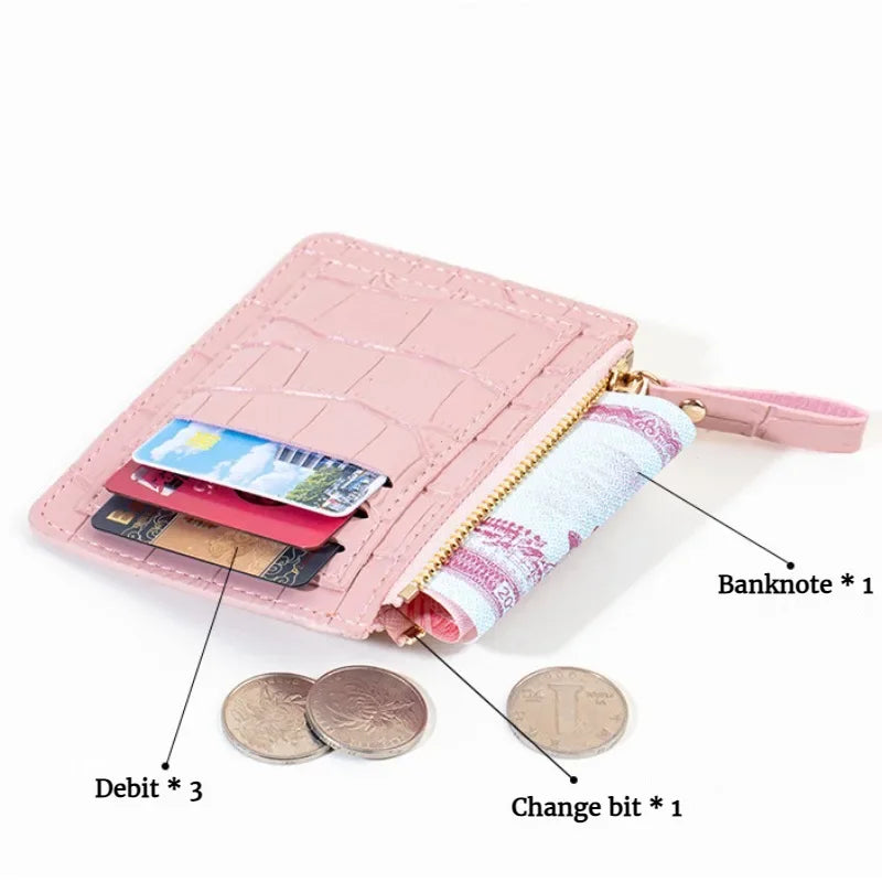 Women Slim Business Card Holder Wallet Men Mini Wallets Zipper Card Money Holders Vintage Short Wallet Female Thin Small Purse