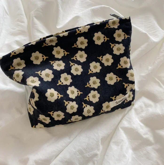 Fashion Flowers Print Cosmetic Bag Canvas Washing Bag Large Capacity Women Travel Cosmetic Pouch Make Up Storage Bags