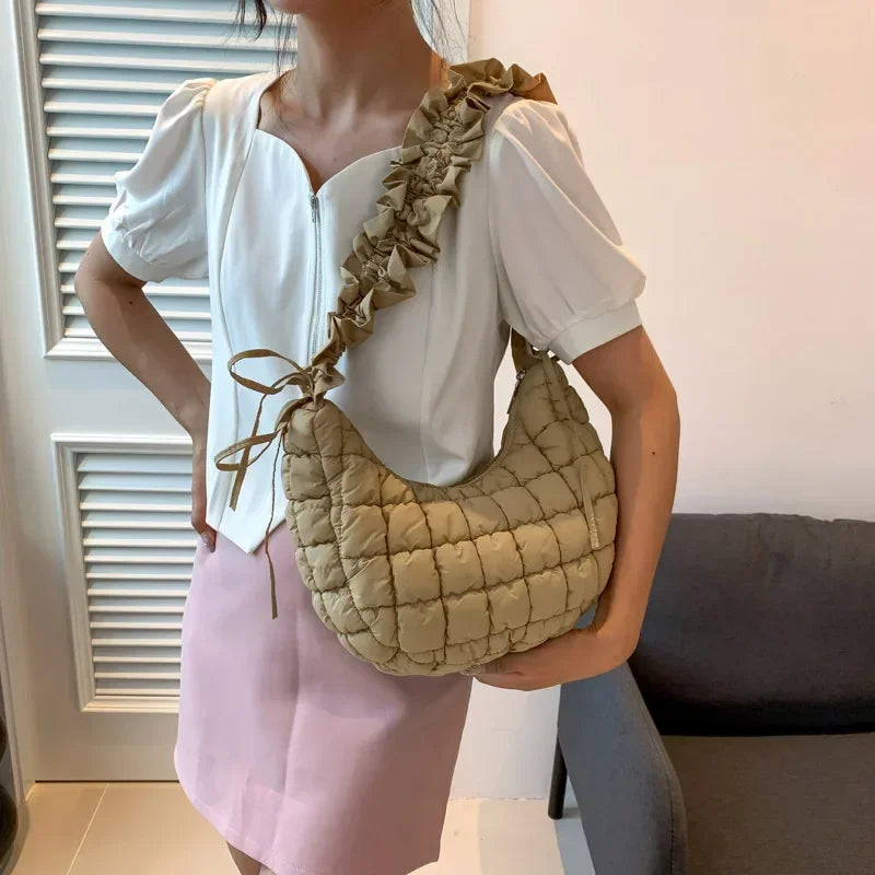 Women Bubble Cloud Bag Solid Quilted Padded Handbag Creative Big Purse Zipper Closure Adjustable Shoulder Strap for Party Summer