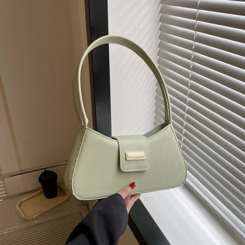 Minimalist Shoulder Bag for Women Simple Solid Color Underarm Bag Women's Buckle Handbag and Purse Fashion Small Top-handle Bags