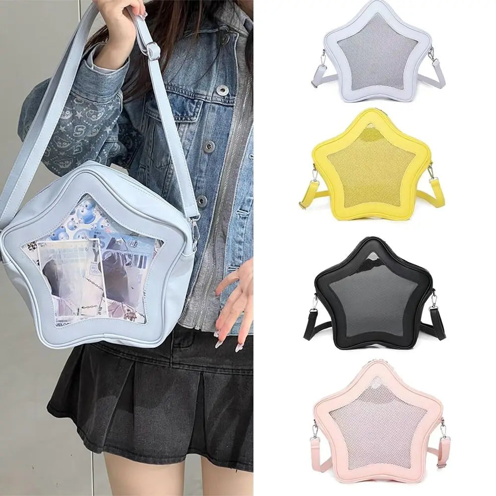 Star-Shaped Large Capacity Kawaii Waterproof Schoolbag with Transparent Front Pocket Crossbody Bag