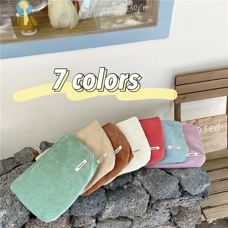 Corduroy Women Cosmetic Bag Cotton Cloth Makeup Pouch Hand Travel Bag Lipstick Organizer Cases Fashion Zipper Clutch Phone Purse