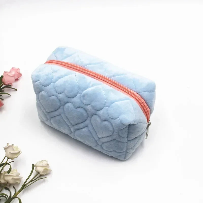 Cute Plush Heart Cosmetic Storage Bag Wallet Women Travel Makeup Kits Organizer Handbag Phone Pencil Case Box Pouch Bags