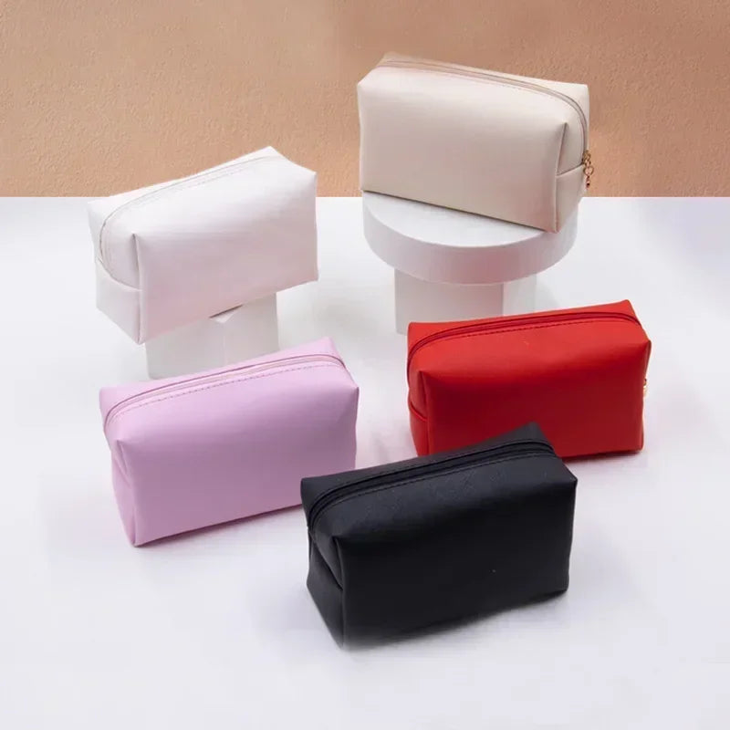 Waterproof PU Women Cosmetic Bag Cute Solid Color Travel Makeup Bags Woman Portable Make Up Toiletry Storage Bag Organizer Box