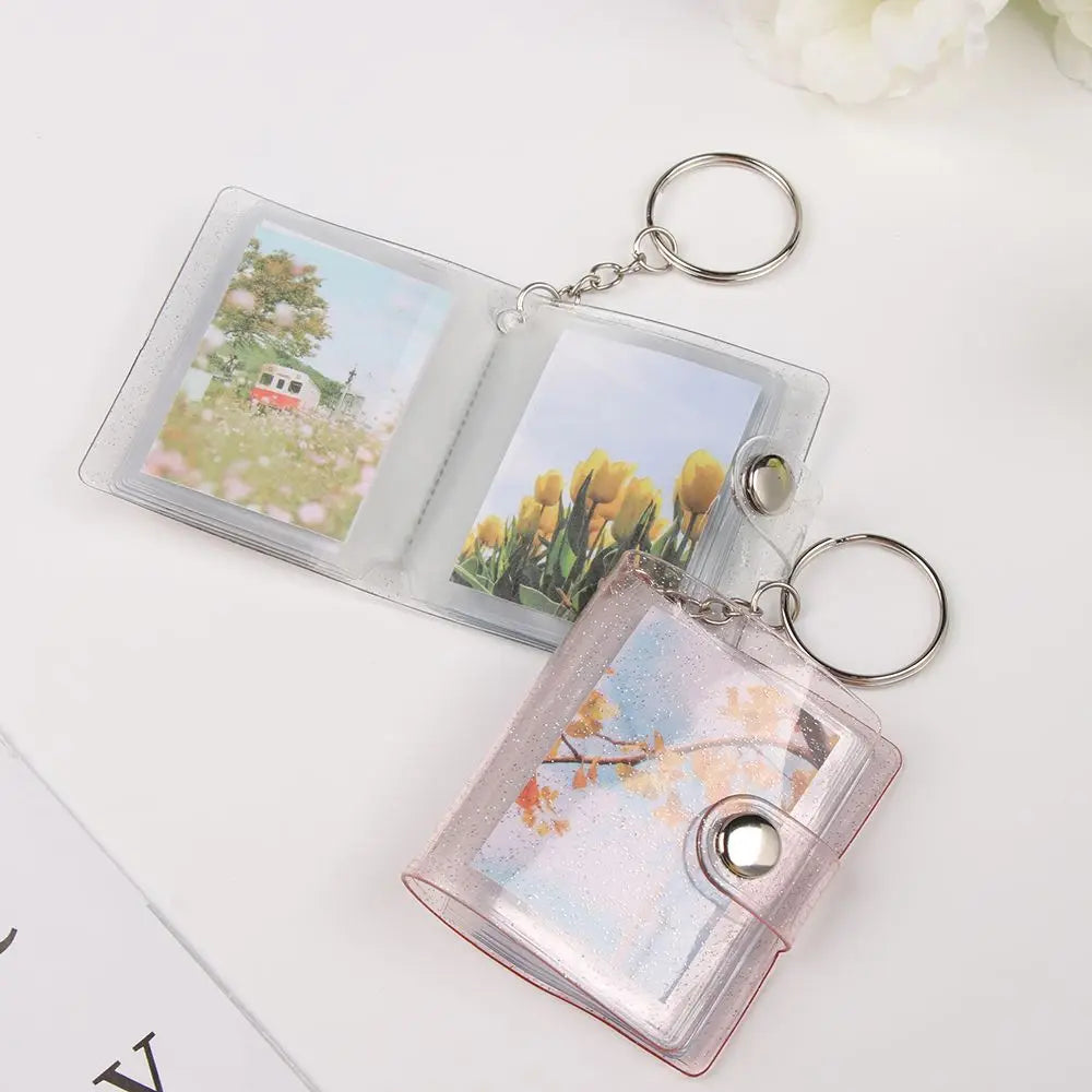 New PVC Mini Photo Albums Pockets Portable 2 Inch Photos Cards Holder Key Chain Receipt Holder Stationery