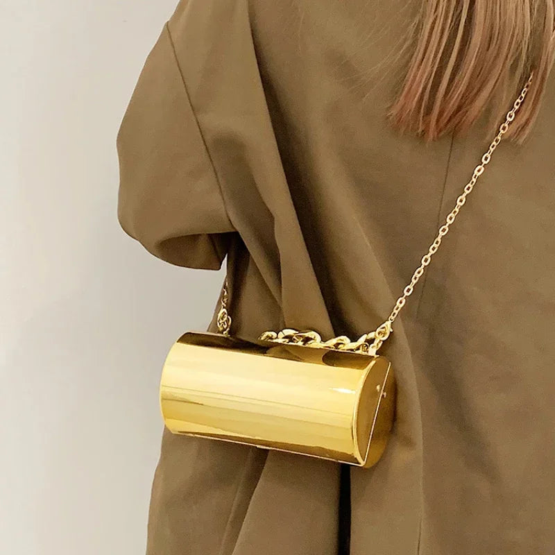 Women's Handbag Bags For Women 2025 Party Clutches Fashion Cylinder Mini Evening Purse Crossbody Shoulder Bag Gold Box Clutch