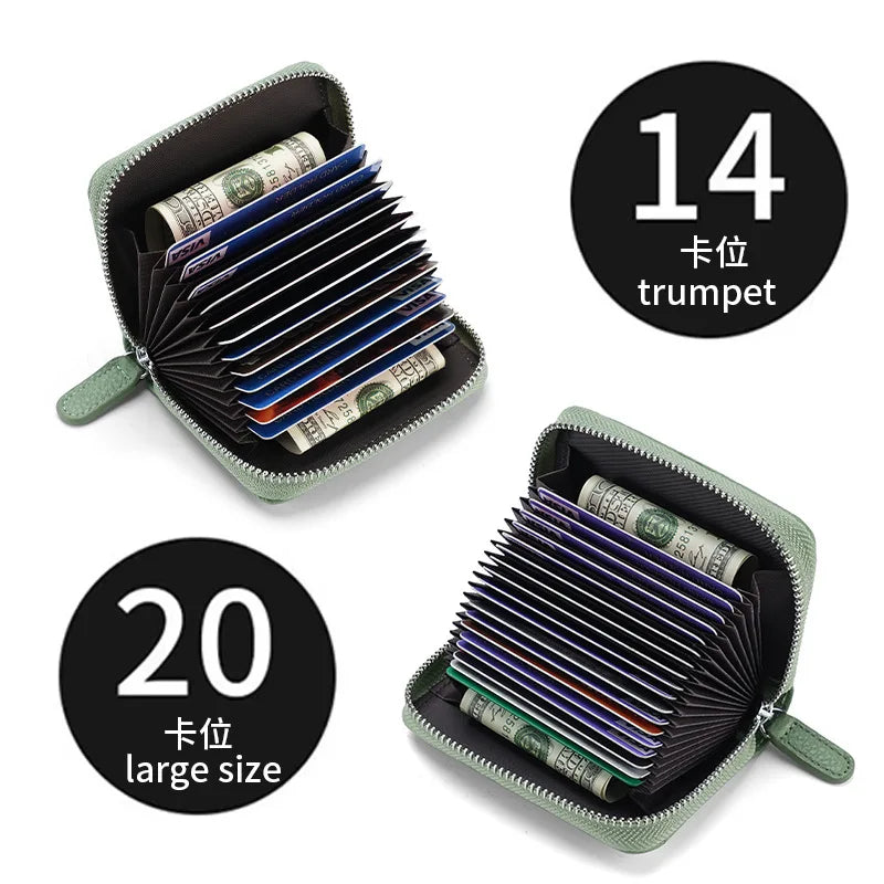 14/20 Slots Credit Card Holder Wallet RFID Blocking Slim Genuine Leather Card Organizer Zipper Pocket ID Card Pouch Coin Purse