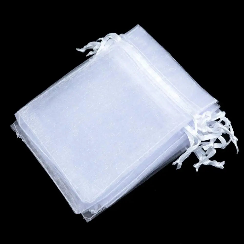 25/50PCS Drawable Christmas Favor Jewelry Packing Drawstring Pocket Gift Bags Organza Gauze Sachet White Pouches