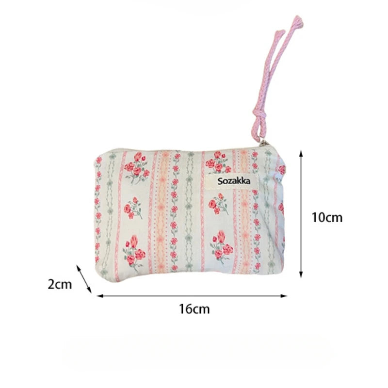 Flower Cotton Women Lipstick Makeup Bag Winter Cute Mini Wallet Travel Storage Bag Zipper Toiletries Cosmetic Clutch Bag