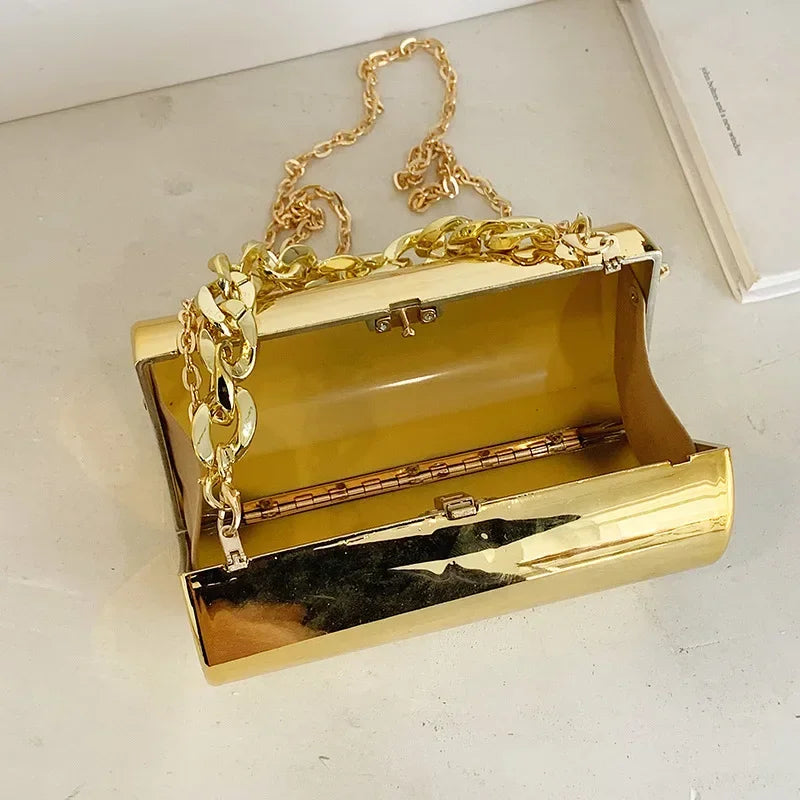 Women's Handbag Bags For Women 2025 Party Clutches Fashion Cylinder Mini Evening Purse Crossbody Shoulder Bag Gold Box Clutch