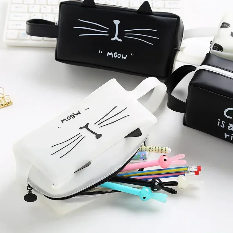 Women's Cute Cat Travel Cosmetic Bag Waterproof Makeup Bag Wash Pouch Student Pencil Case Tote Style Toiletry Bag