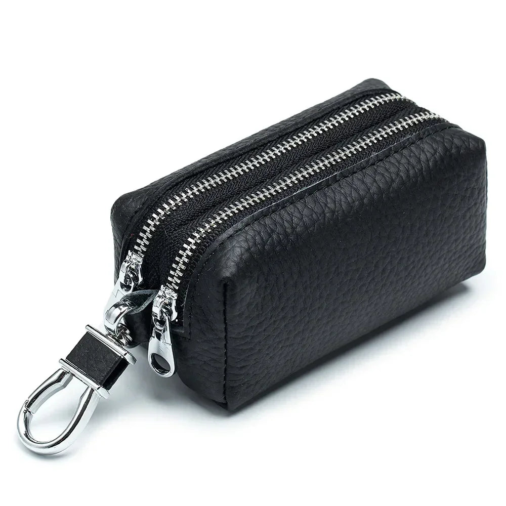 Large Capacity Key Bag Double Layer Soft High Quality Genuine Leather Male and Female Multi-function Card Bag Wallet Key Bag