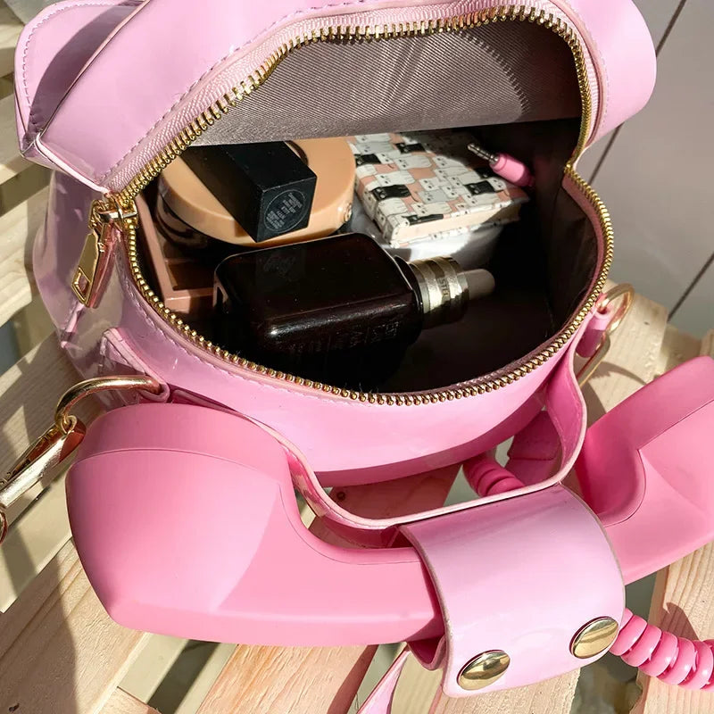 Women's Creative Shoulder Bag Telephone Shaped Crossbody Bag Retro PU Leather Designer Sweet Girl Phone Purses and Small Handbag