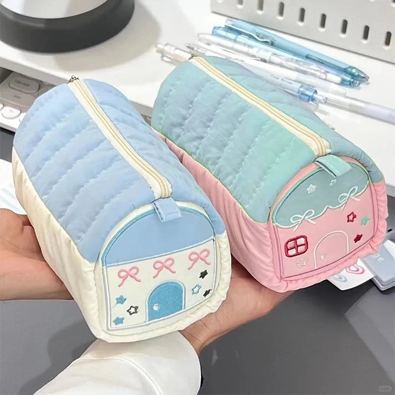 Cute House Shaped Cosmetic Pouch Women Zipper Large Cosmetic Bag Travel Washing Pouch Portable Pencil Case School Supplies 파우치