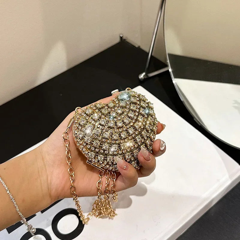 Luxury Rhinestone Heart Crystal Clutch Purse