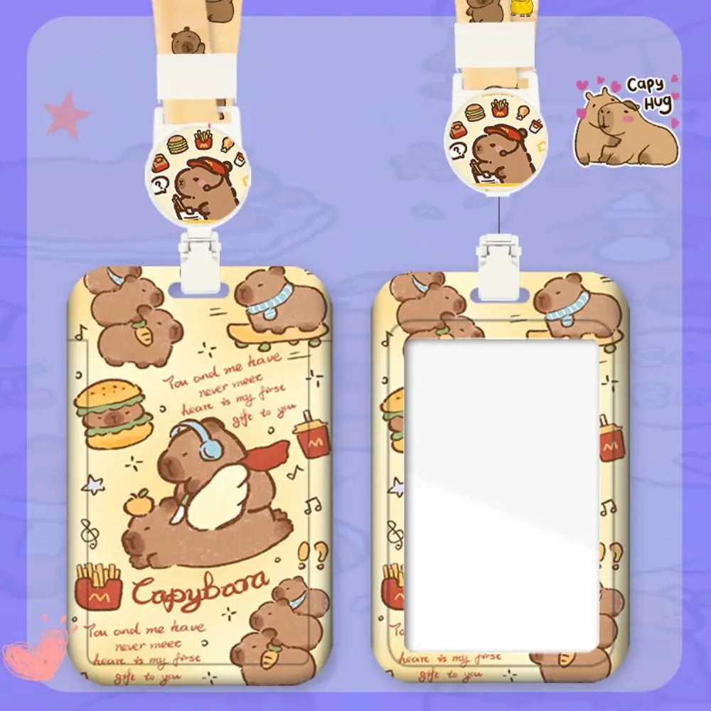 Fashion Plastic Cartoon Capybara Card Holder Capybara with Lanyard Business Card Holder Cute Plastic Card Cover