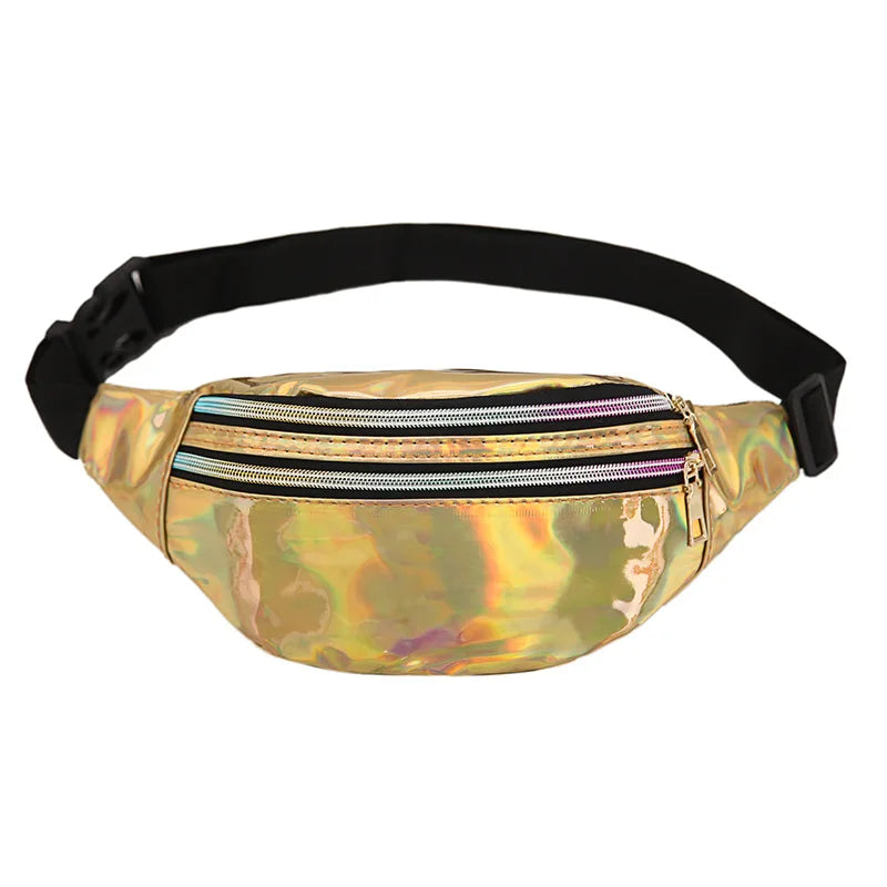 Holographic Metallic Fanny Pack Waist Bag for Travel, Running, Party