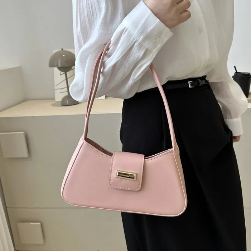 Minimalist Shoulder Bag for Women Simple Solid Color Underarm Bag Women's Buckle Handbag and Purse Fashion Small Top-handle Bags