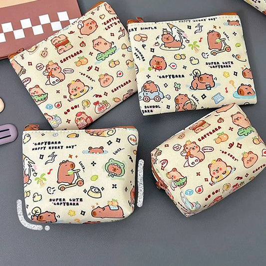 New Cute Cartoon Pattern Capybara Coin Purse Mini Portable Storage Bag Waterproof Wallet Portable Key Money Bag