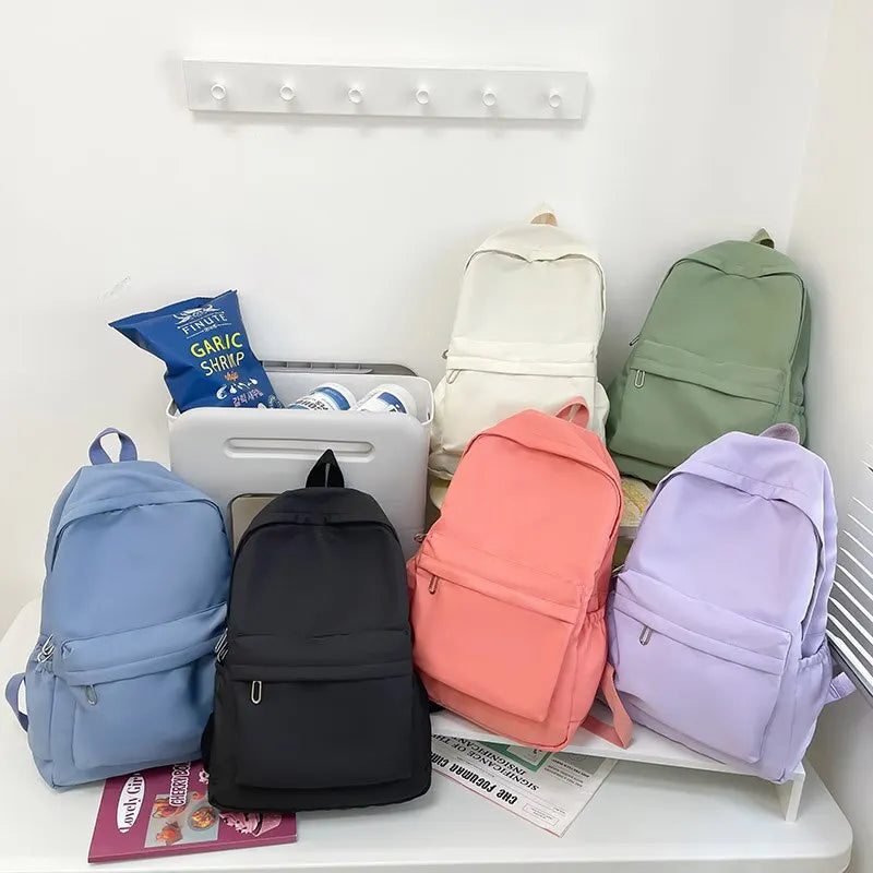 Preppy Style Solid Color Macaron Backpack for Middle School Kids