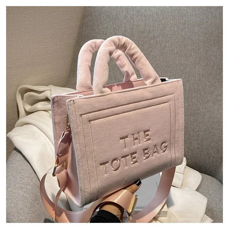 Female Square Tote Crossbody Bag Aesthetic Velour Elegant Letter Print Ladies Shoulder Bags Top Handle Women's Charisma Handbags