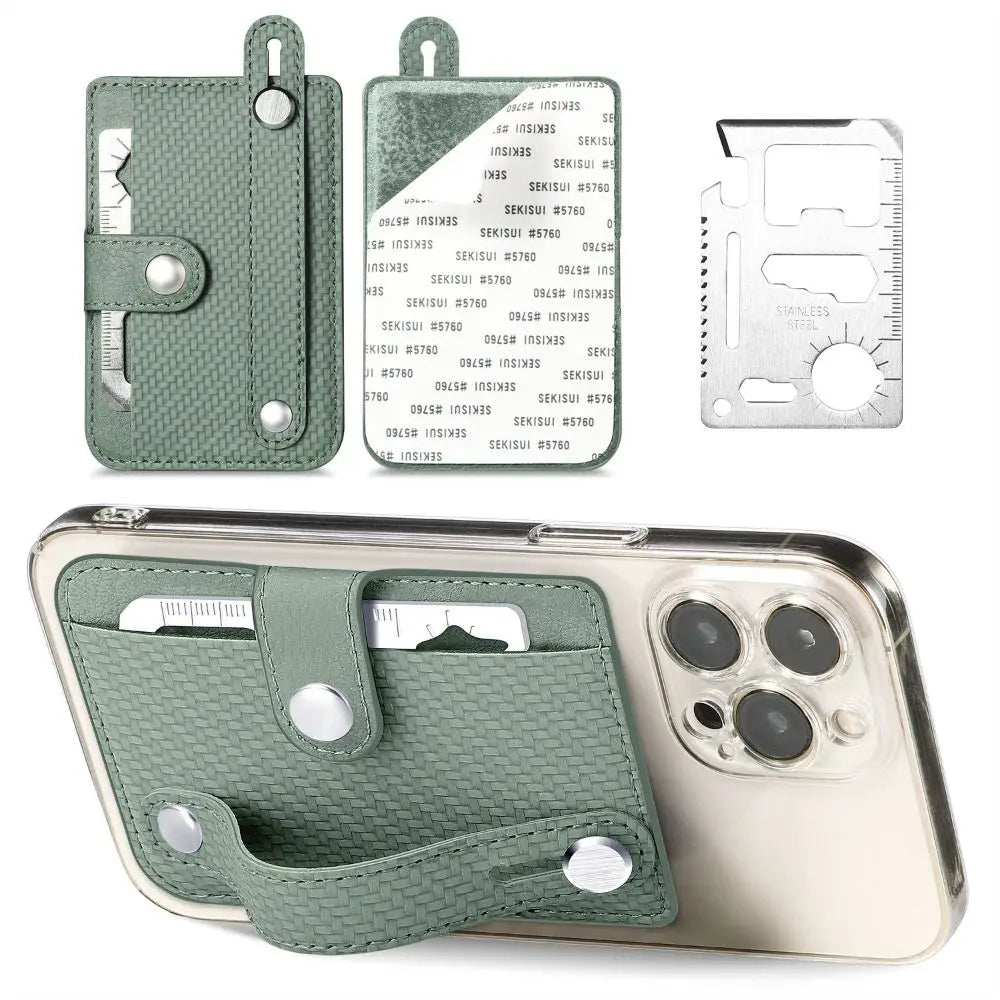 PU Leather Phone Card Bag Multifunctional Adhesive Back Sticker Phone Stand Holder Phone Protective Sleeve Bracket Wallet