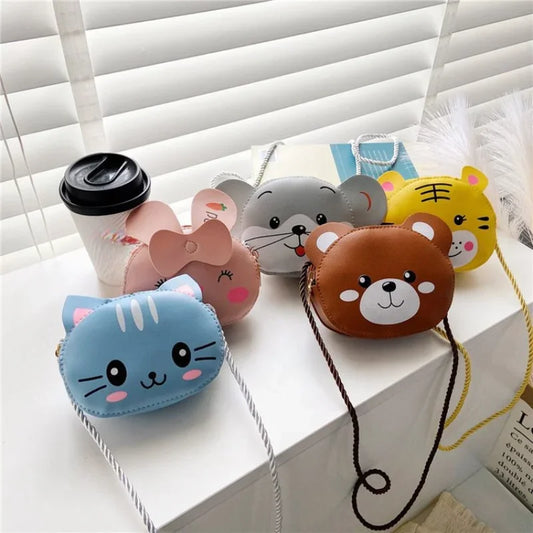 Cute Cat PU Leather Crossbody Bag for Kids - Mini Animal Coin Purse Handbag