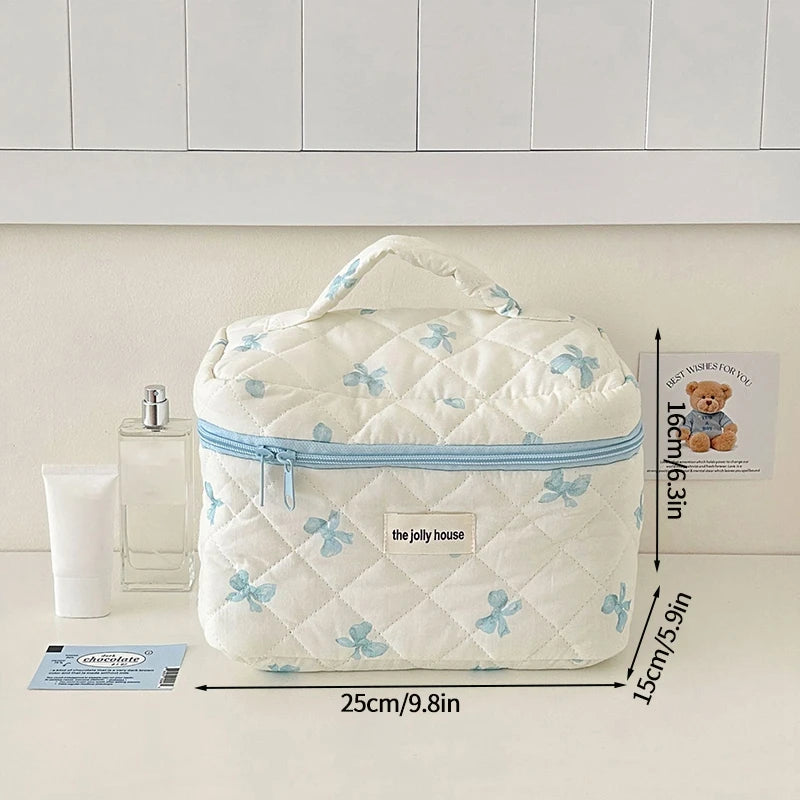 Grid Bow Cosmetic Bag Ins Makeup Storage Bag Large Capacity Handbag Storage Tool Portable Women Zipper Cosmetic Organizer 가방