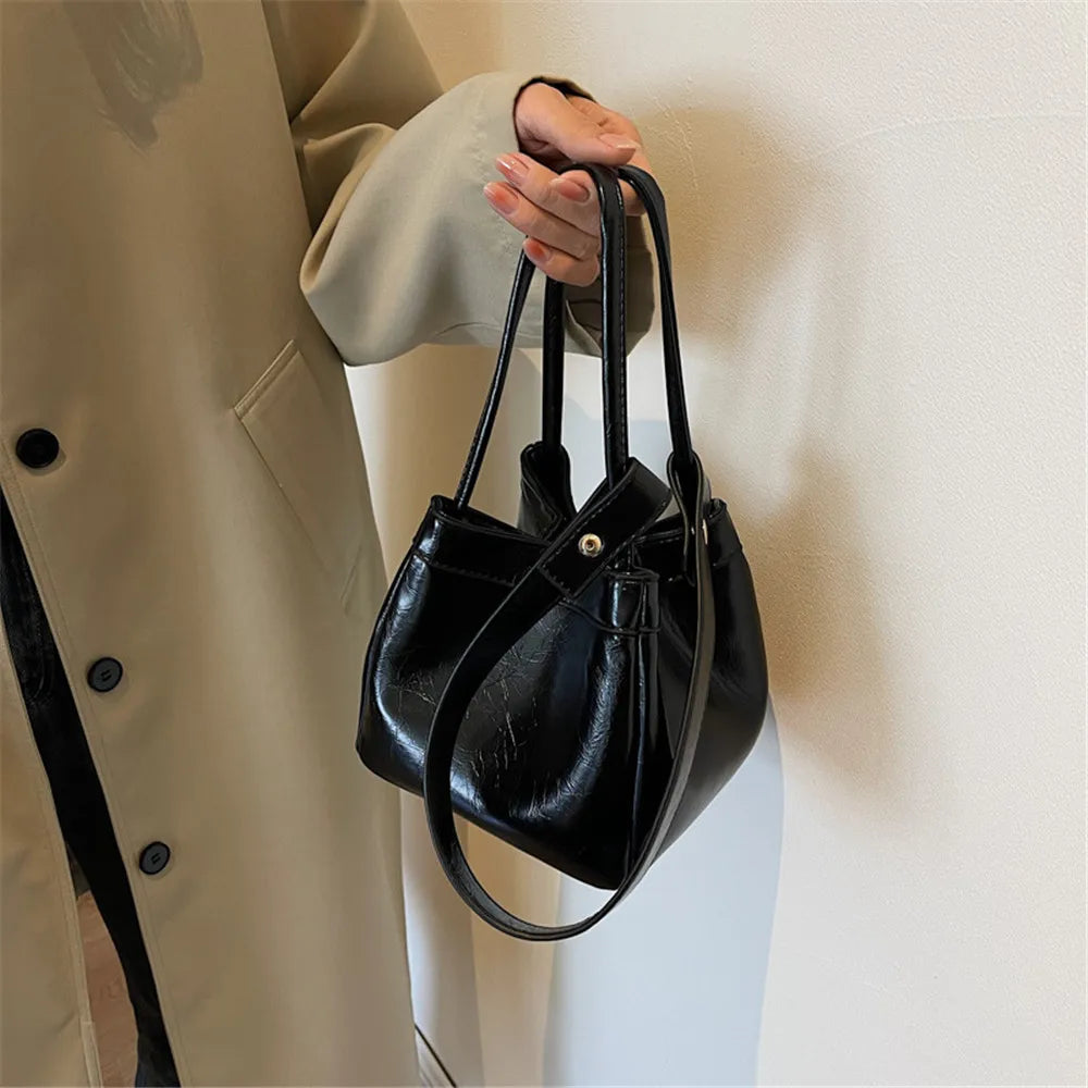 Women's Leather Bucket Bag - Adjustable Crossbody Handbag