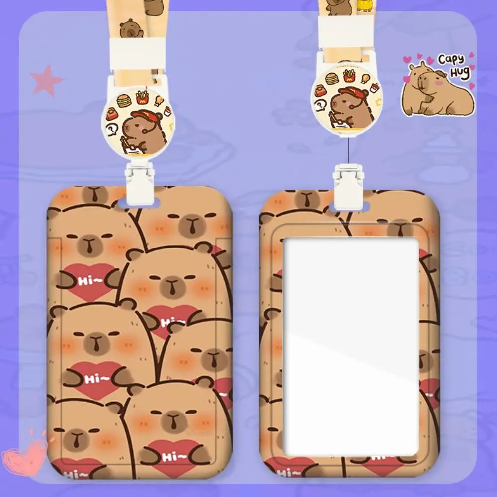 Fashion Plastic Cartoon Capybara Card Holder Capybara with Lanyard Business Card Holder Cute Plastic Card Cover