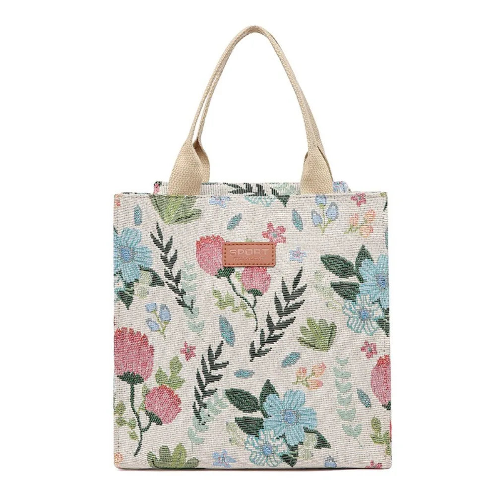 Fashion Handbag Floral Print Lunch Bag Large Capacity Thermal Thickened Thermal Insulation Bag Portable Ice Pack Women