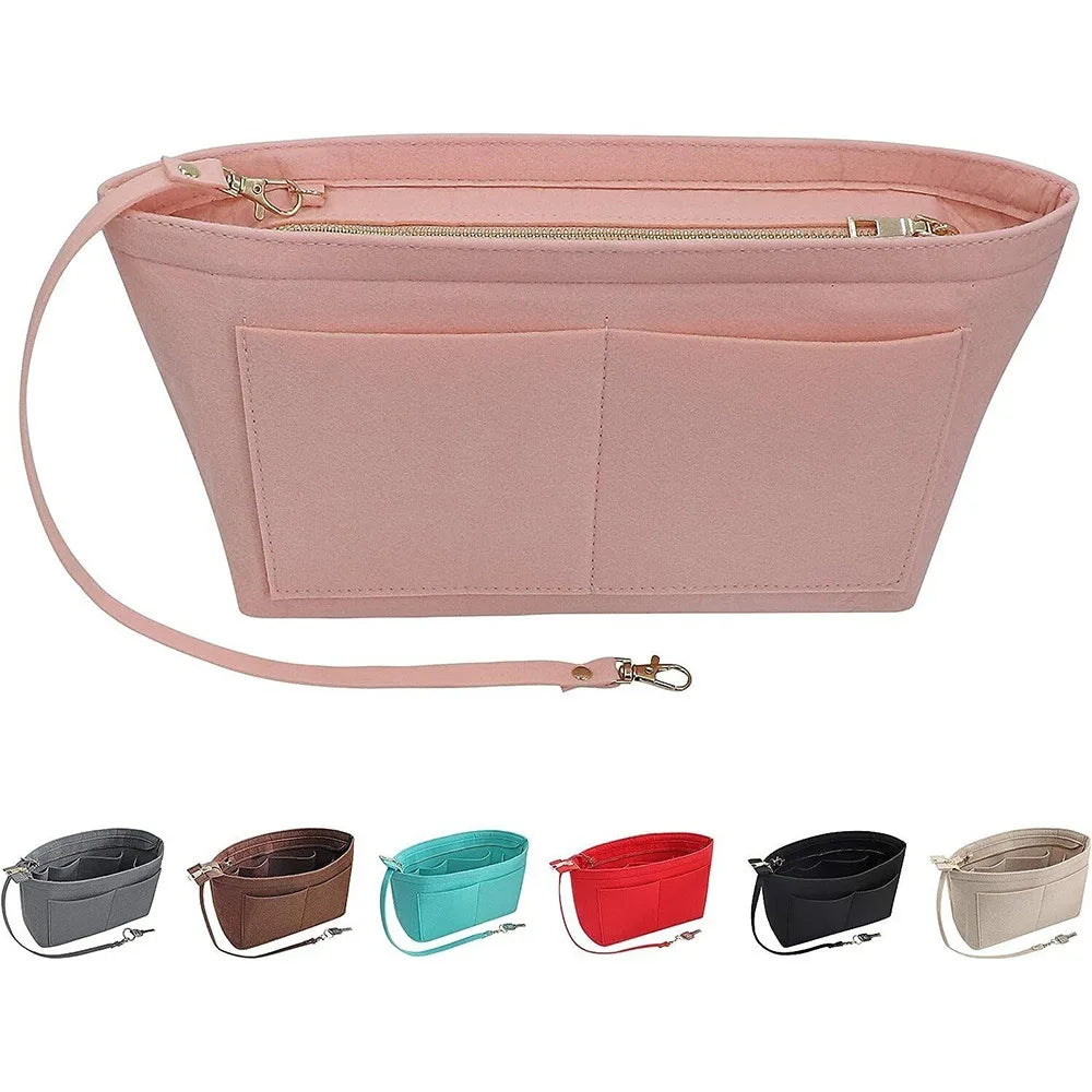 Portable Multipocket Felt Insert Cosmetic Bag - Large Capacity Foldable Tote