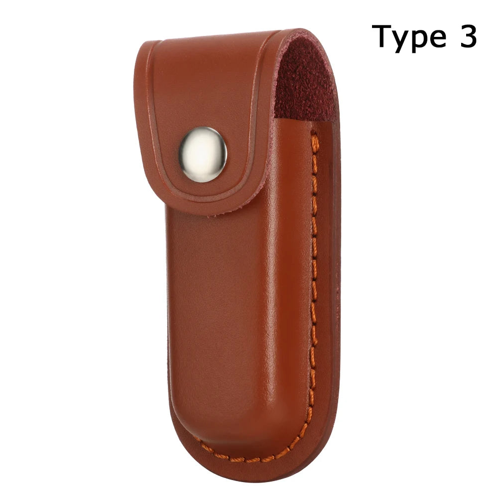 Outdoor Equipment Pocket Hunt Leather Sheath Holder Flashlight Case Camp Outdoor Carry Fold Knife Tool Belt Loop Case