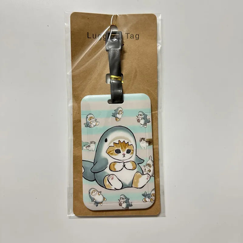 New Cute Shark Cat Luggage Tag Cartoon Anime PVC Bus Card Holder Cover Portable Travel Suitcase Label Anti-lost Address Card Tag