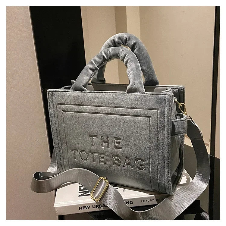 Female Square Tote Crossbody Bag Aesthetic Velour Elegant Letter Print Ladies Shoulder Bags Top Handle Women's Charisma Handbags