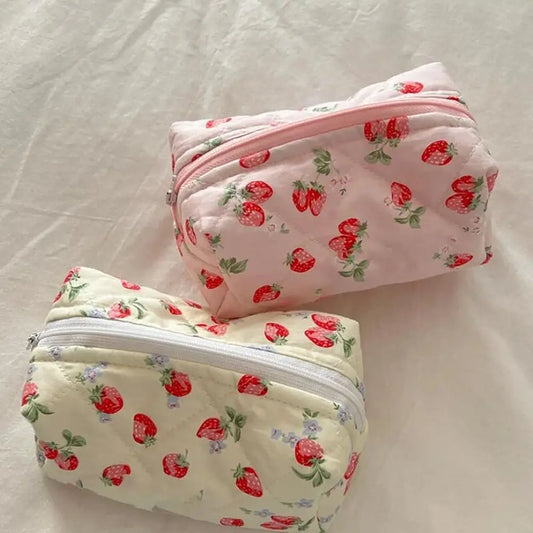 Floral Quilted Makeup Bag - Large Travel Cosmetic Organizer