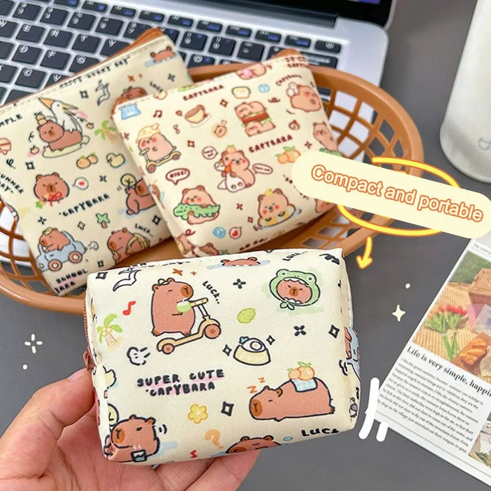 New Cute Cartoon Pattern Capybara Coin Purse Mini Portable Storage Bag Waterproof Wallet Portable Key Money Bag