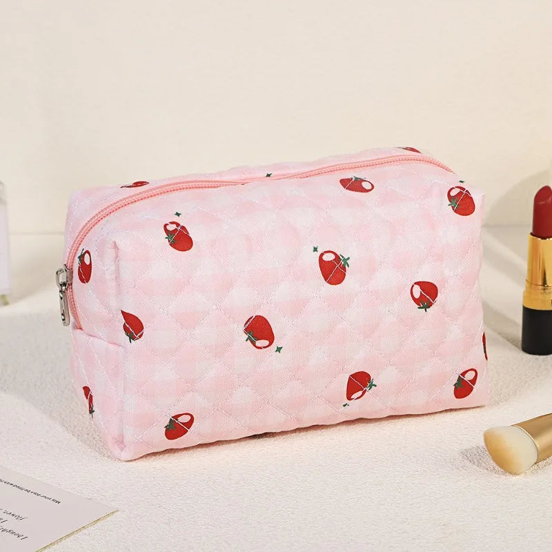 Small Fresh Floral Cosmetic Bags Pink Flower Storage Make Up Bags for Women Lady with Zipper Travel Organizer Makeup Bag Case