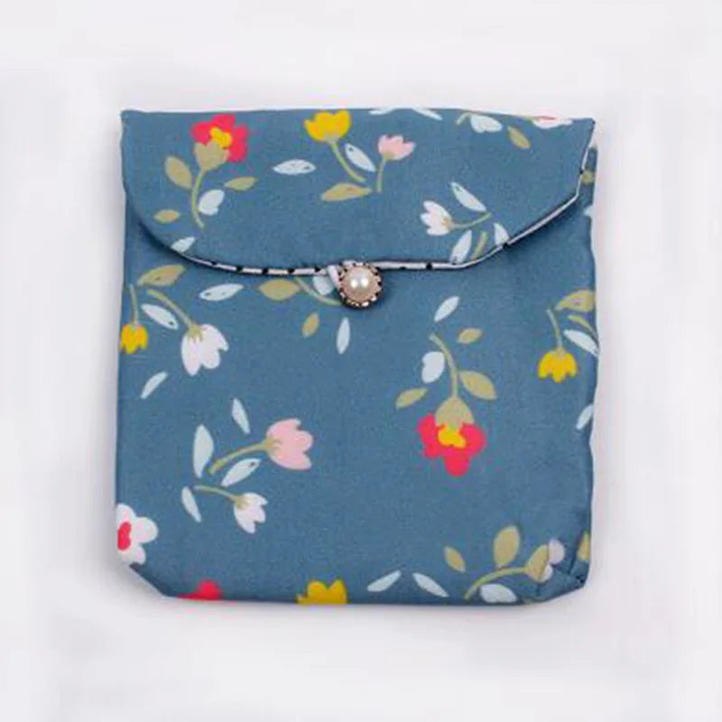 Women Girl Small Cosmetic Bag Cute Flower Print Makeup Bags Travel Organizer Zipper Bag Lipstick Sanitary Napkin Pad Storage Bag