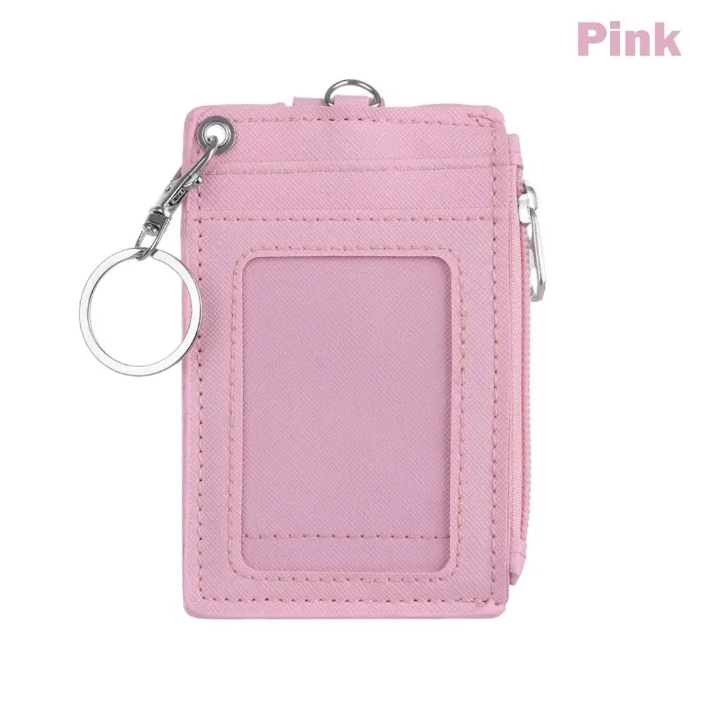 Portable PU Leather Coin Purse Wallet Keychain Office Work Business ID Card Credit Badge Holder Bus Cards Cover Zipper Pocket