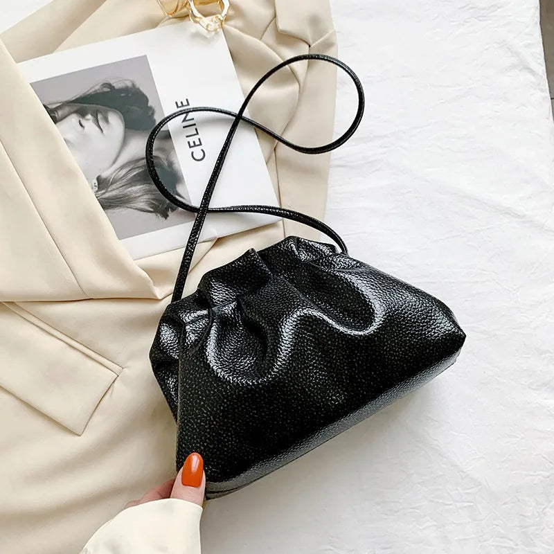 PU Leather Cloud Drawstring Crossbody Phone Bag