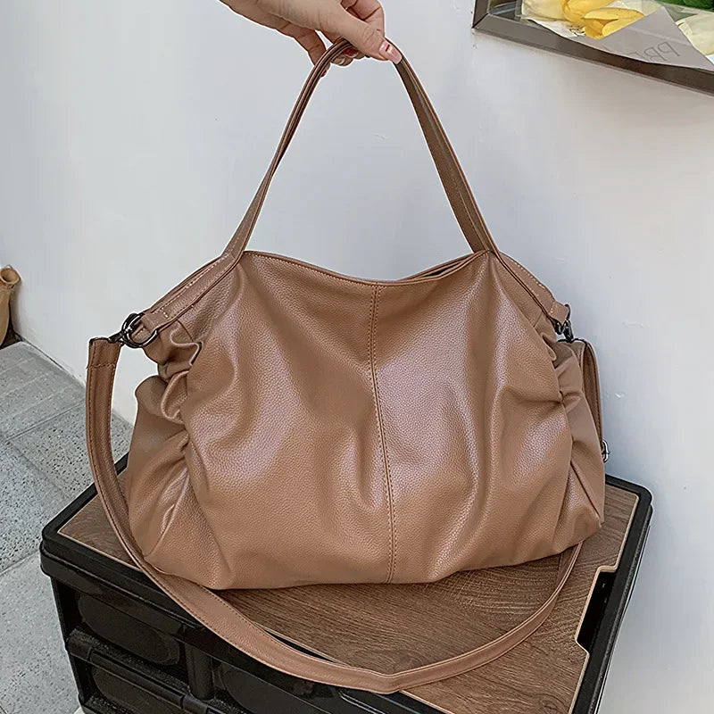 Big Black Shoulder Bags for Women Large Hobo Shopper Bag Solid Color Quality Soft Leather Crossbody Handbag Lady Travel Tote Bag