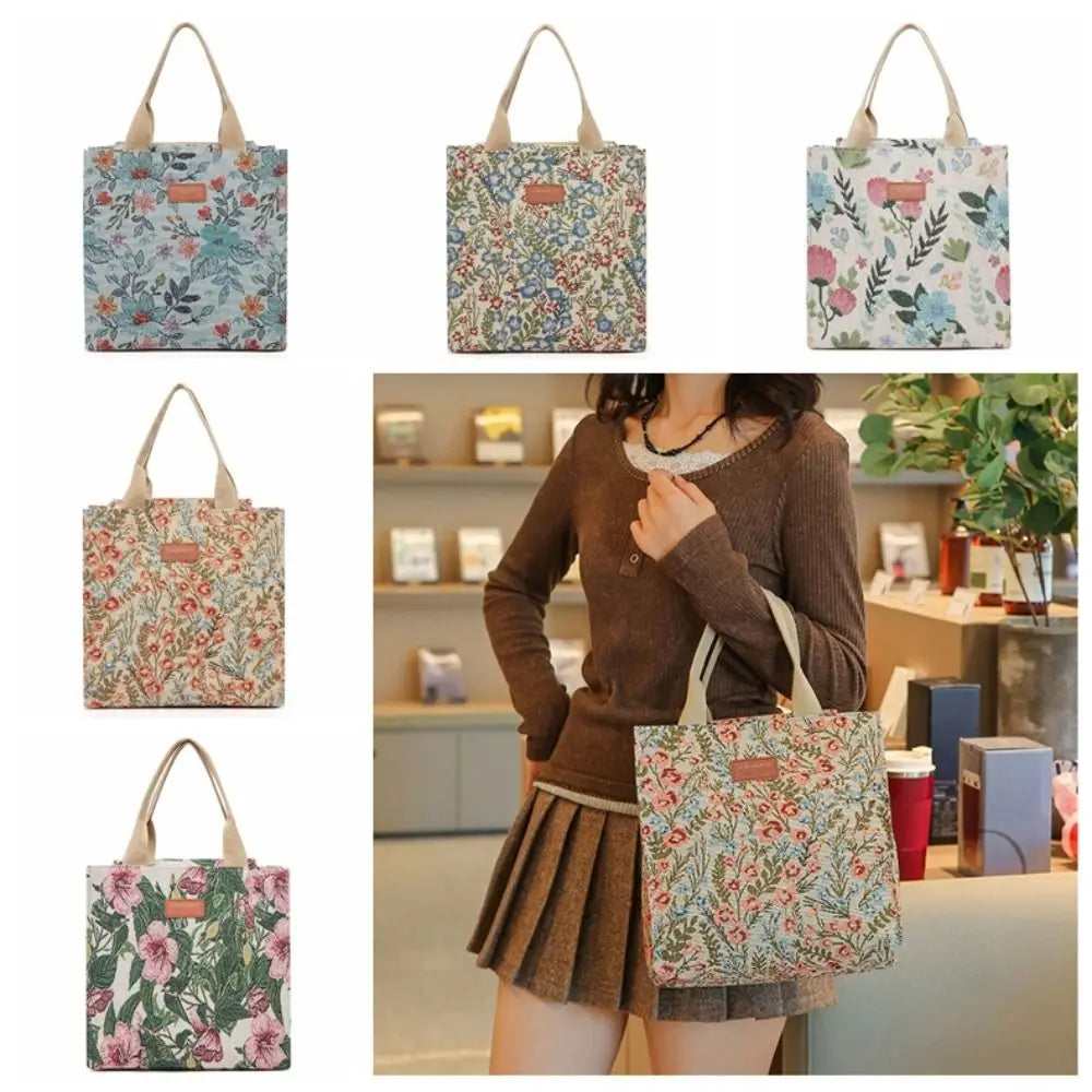 Fashion Handbag Floral Print Lunch Bag Large Capacity Thermal Thickened Thermal Insulation Bag Portable Ice Pack Women